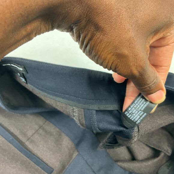 Club Monaco Womens Wool Blend Pants 2 Brown Contrast Side Stripe Leather Trim - Picture 10 of 13